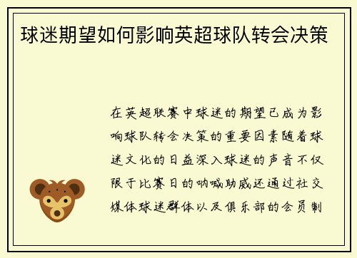 球迷期望如何影响英超球队转会决策